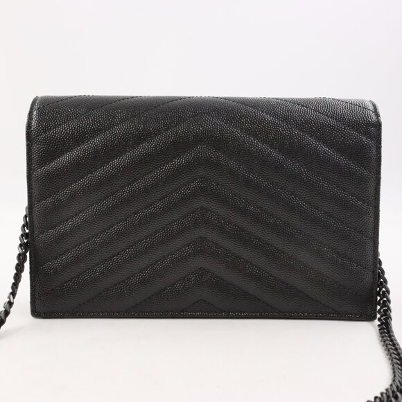 NWT Saint Laurent Cassandre Black Grain de Poudre Leather Envelope Chain Wallet - Picture 4 of 16